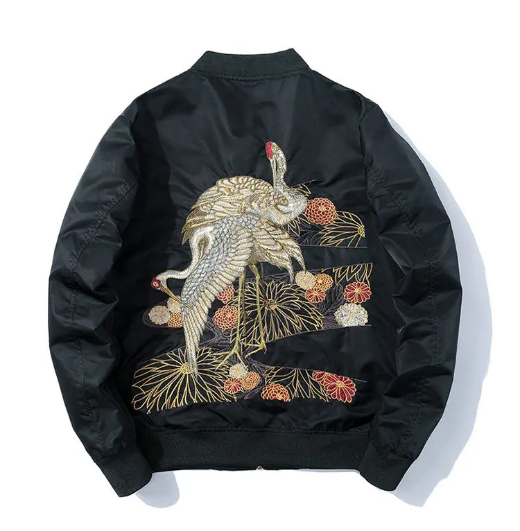 MANVALUE Men's Spring and Autumn Chinese Style Crane Embroidery Yokosuka Clothes Men's Short Uniform Jackets Tide
