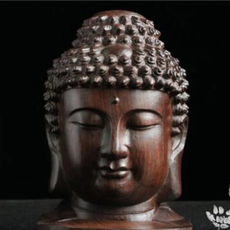 

Статуя Будды, деревянная Статуэтка из красного дерева, искусственная голова, статуя, декоративное украшение
