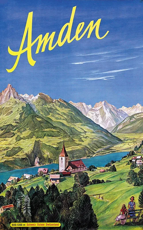 Швейцария St. Gallen туристические плакаты Rhein-Bodensee-Santis классические Наклейки на