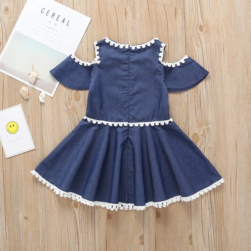 LONSANT Baby Girls Dress Newborn Short Sleeve Off Shoulder Denim lace Princess sweet Toddler fashion dress Clothes | Детская одежда и