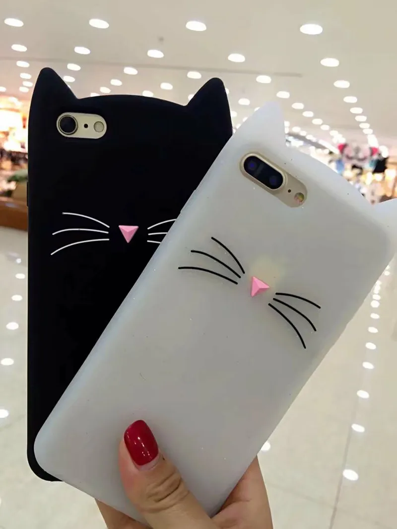 Lanyard+3D Cartoon Black white Cat Beard Soft Silicone Phone Case for Samsung GALAXY A320 A5 A7 J120 J310 J5 J7 Prime 2016 2017 | Мобильные