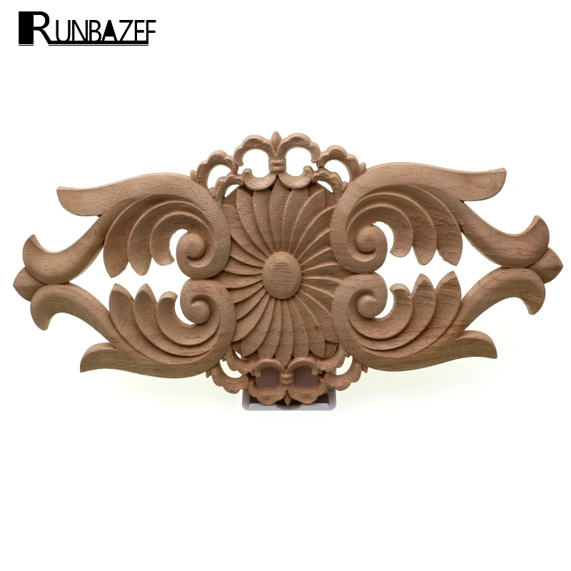 RUNBAZEF Woodcarving European-style Applique Solid Wood Furniture Decorative Accessories Door Heart Flower Carved Long Pieces | Дом и сад