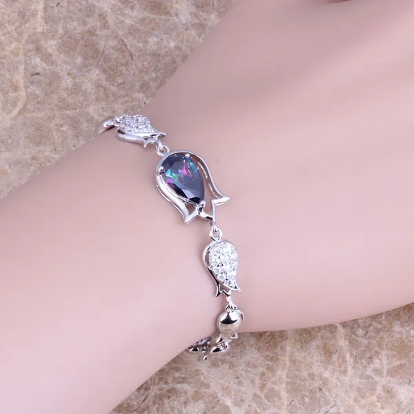 Радуга Мистик и белый CZ 925 стерлингового серебра звено цепи браслет 6 5-8 дюймов S0324