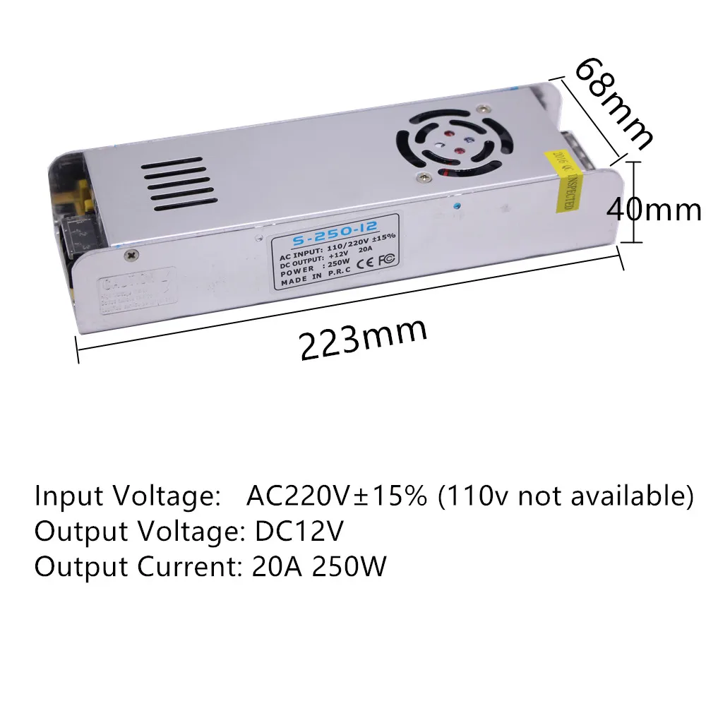 12V 20A 250W Драйвер импульсного источника питания для светодиодных лент дисплей от