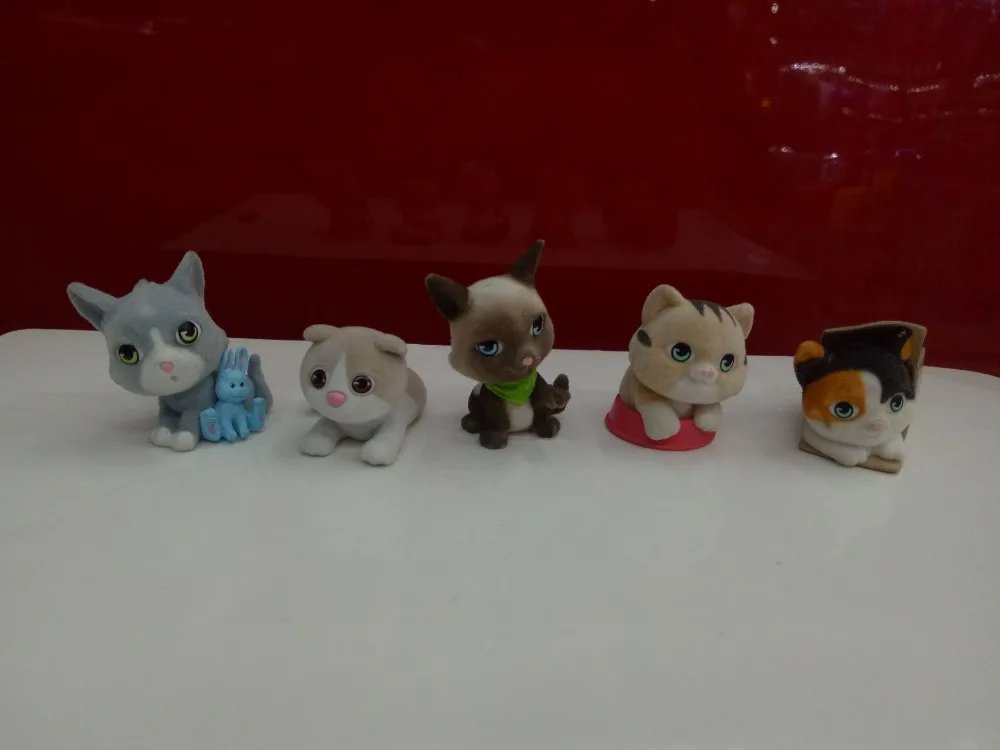 100 шт 4-5 см Kawaii милый кот собака Флокирование плюшевые фигурки куклы можно использовать в девочек играть дом игрушки d10