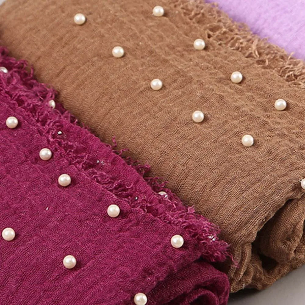 Модный жемчужный хиджаб шарф для женщин мусульманок простая обертка от морщин