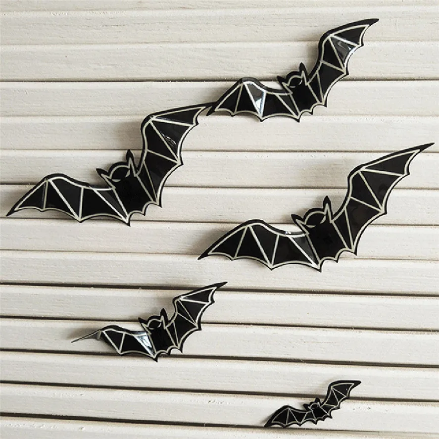 Хэллоуин Вечеринка летучая мышь стикер 12 шт Съемный 3D DIY ПВХ Светящиеся Настенные