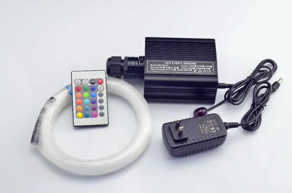 

16W RGB 24key IR remote light engine+150pcs 0.75mm 2M long end glow PMMA optical fiber kit