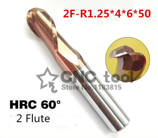 2F R1.25*4*6*50 HRC60 твердосплавные квадратные плоские концевые фрезы покрытие: нано две
