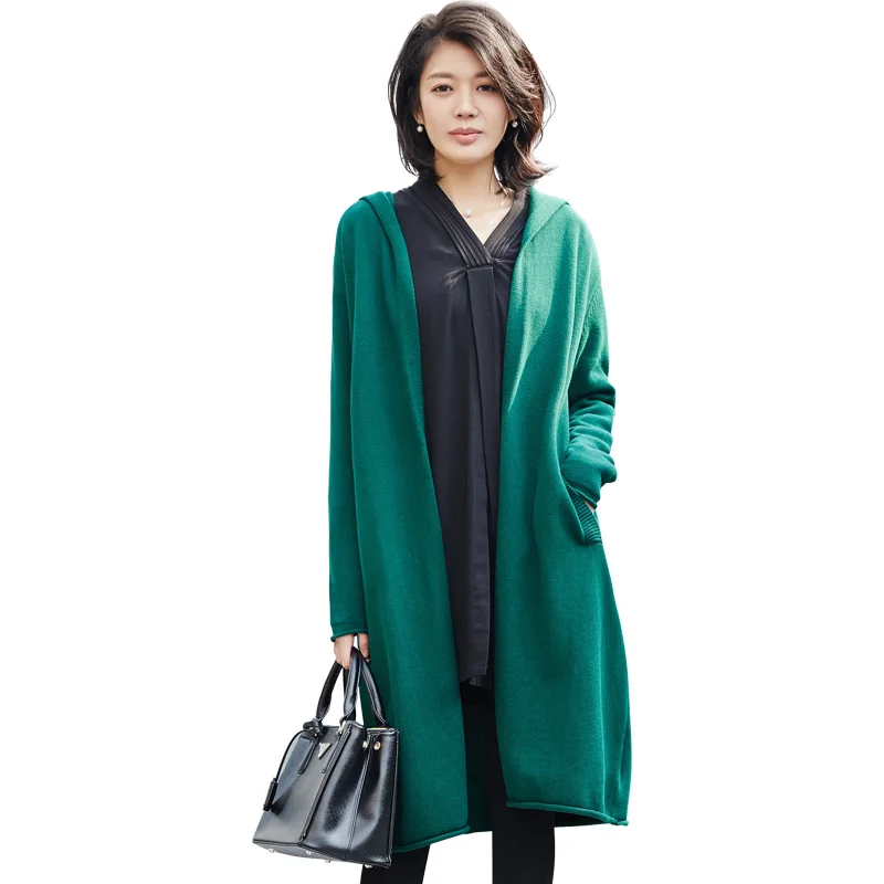 Большой размер Весна и осень женский 2018 Новый Хлопковый вязаный кардиган длинный