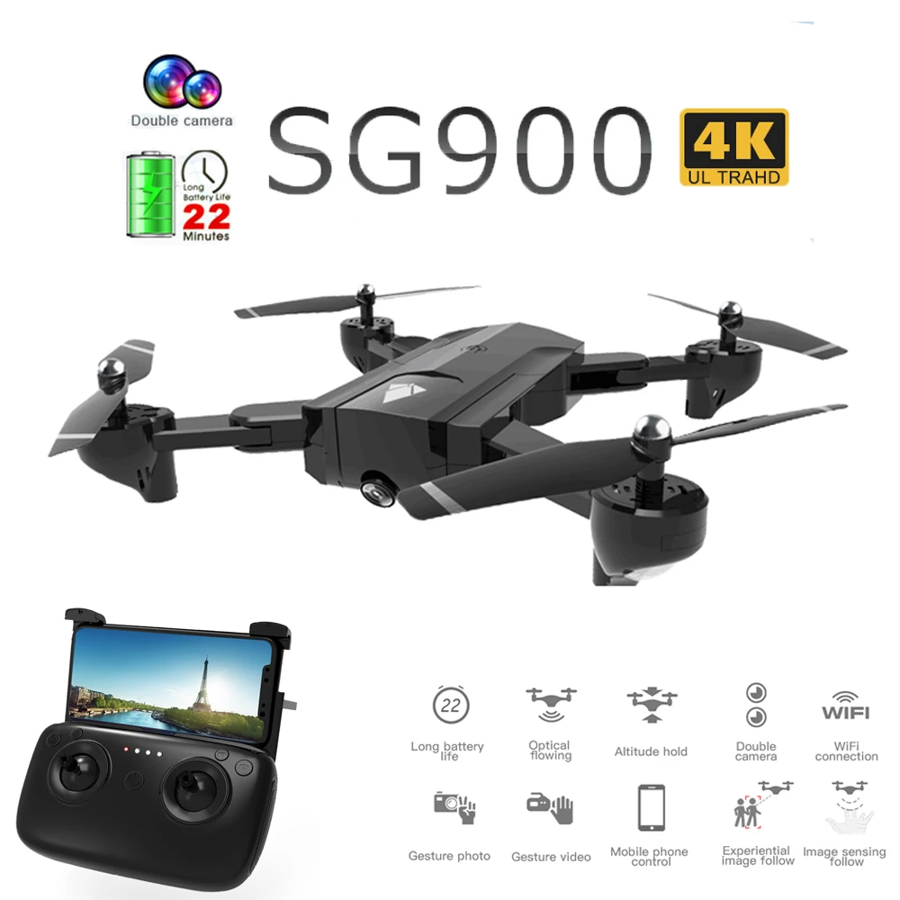Профессиональный Радиоуправляемый квадрокоптер SG900 Wi Fi FPV 4K HD двойная