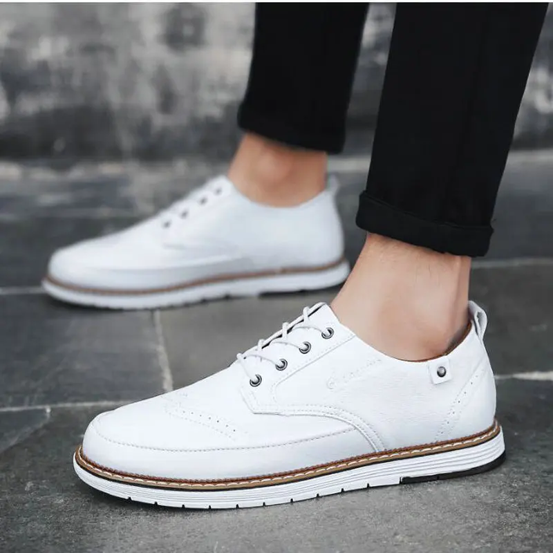 Высококачественные удобные дышащие мужские туфли повседневные весенние кожаные