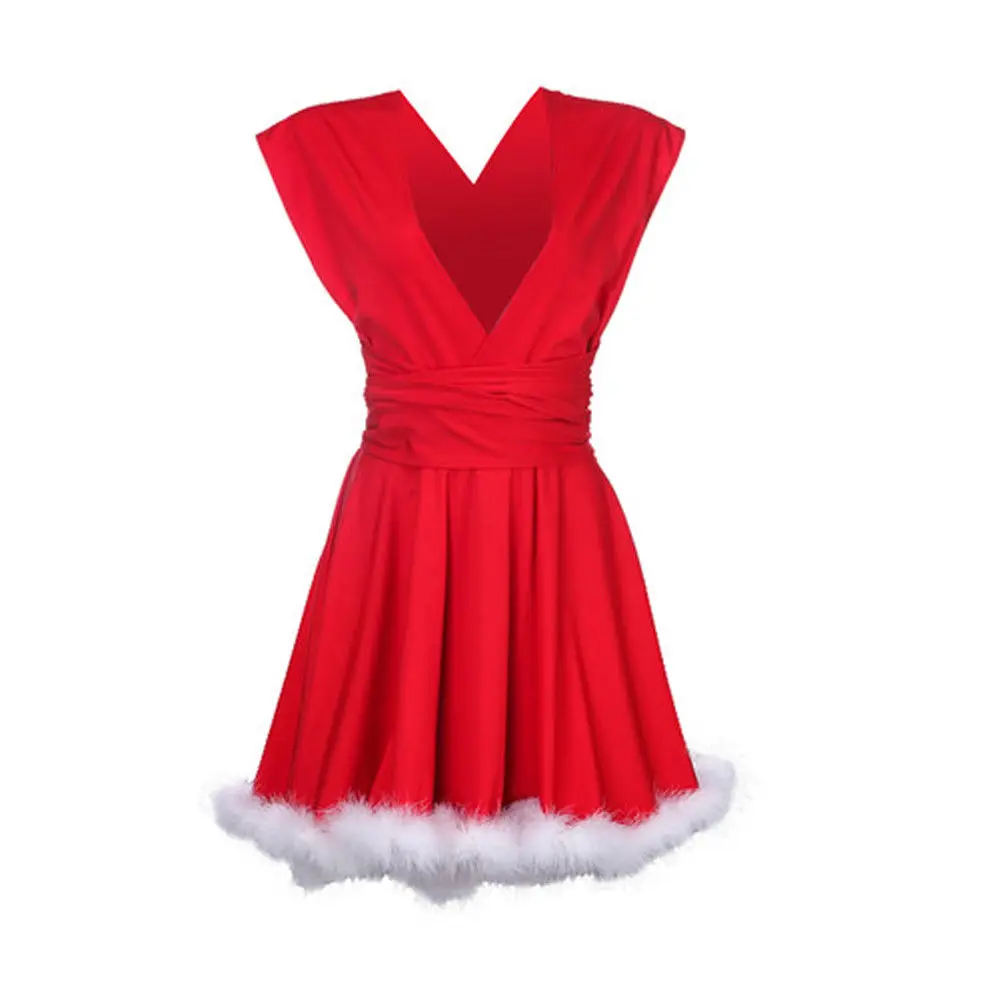 Сексуальный наряд Санта-Клаус, Женский костюм мисс Клаус для рождественской вечеринки, нарядное платье без рукавов для всей семьи, рождественское платье