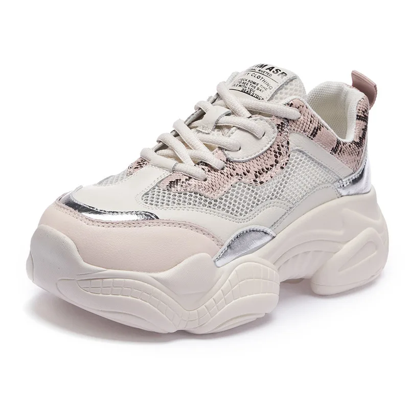 Women Sneakers Vulcanized Shoes Summer Lace-up Mesh Leather Laser Casual Pink Platform 201918w | Обувь