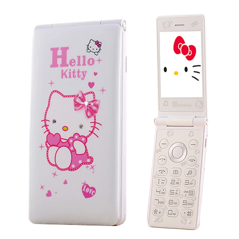 Белый KUH D10 Флип две sim-карты GPRS дыхательный свет сенсорный экран сотовый телефон для женщин девочек MP3 MP4 мультфильм Hello Kitty мобильный телефон P297 - Цвет: Белый