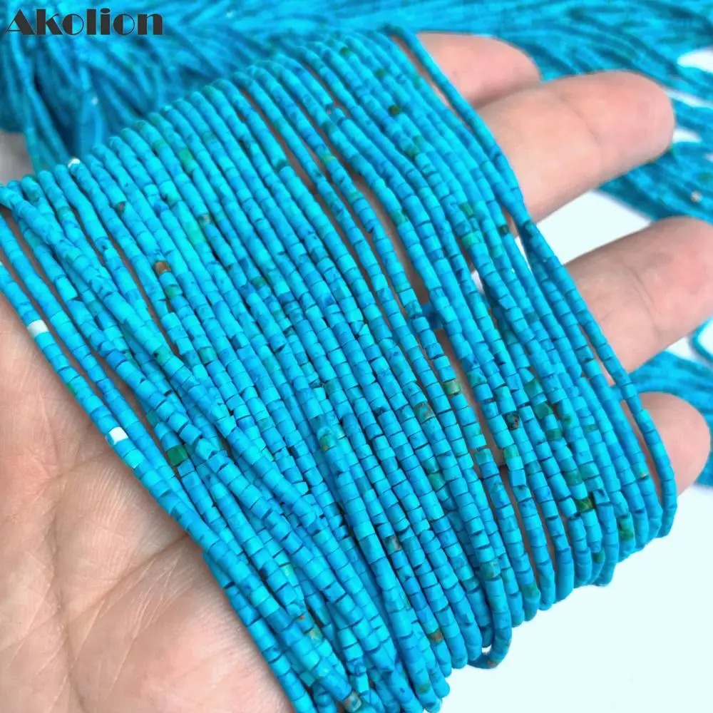 Круглые плоские бусины Akolion Голубой Бирюзовый Heishi 2x1 мм из натурального синего