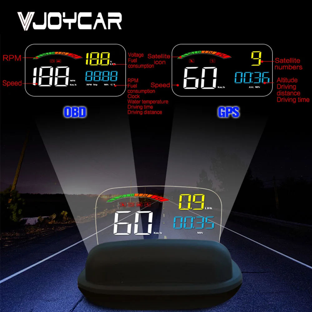 C800 Новый Hud Дисплей OBD 2 в 1 GPS Спидометр + OBDii бортовой компьютер об/мин расход