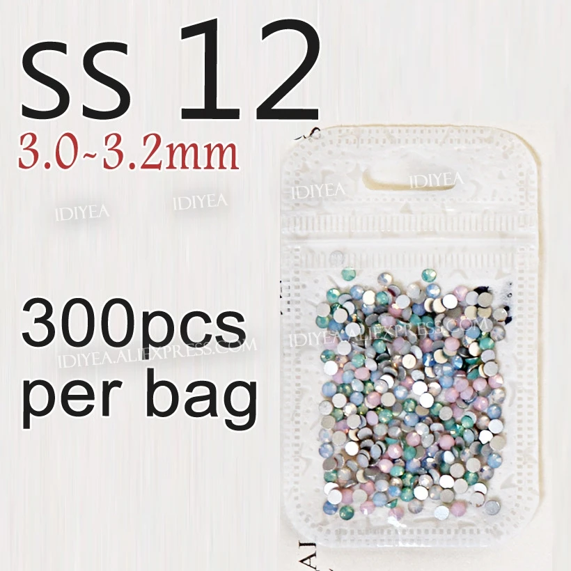 SS12 300PCS Смешанные опаловые цвета, все размеры, SS3-SS30, стразы для дизайна ногтей, для рукоделия, 3D маникюра, не горячая фиксация, кристаллы, блестящие стразы, камни на ногтях - Цвет: SS12 300PCS