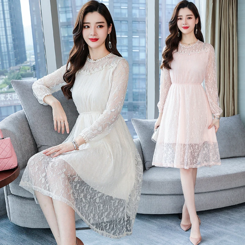 Винтажное кружевное платье женское 2019 весеннее Новое Женское с длинным рукавом и