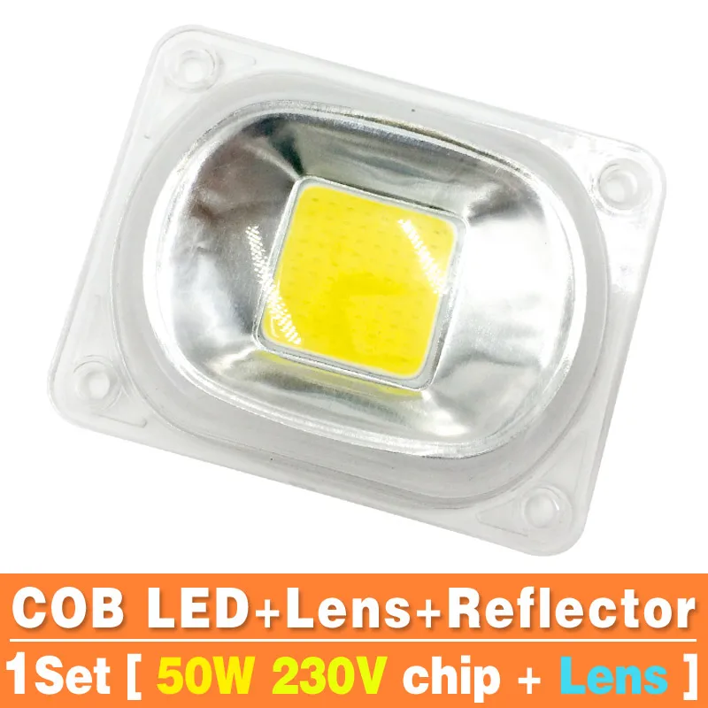 1set 50W 230V 1 комплект светодиодный COB чип с отражателем объектива 50 Вт 30 Вт 20 Вт 230 В 110 В Smart IC DIY для Светодиодный прожектор Soptlight нужен радиатор для охлаждения - Испускаемый цвет: 1set 50W 230V