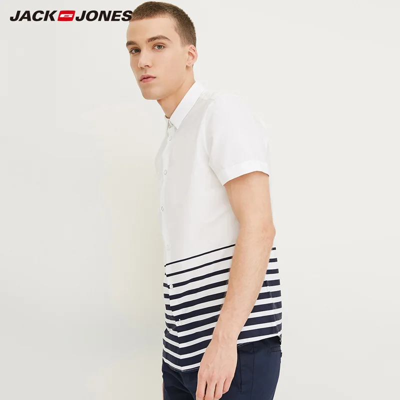 JackJones мужская летняя рубашка из 100% хлопка с контрастными полосками и острым