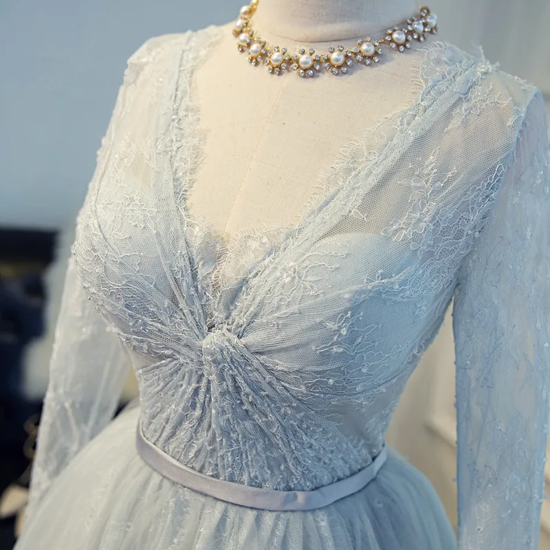 Высокое качество Серый Тюль Fülle рукава короткие вечернее платье весна вечерние