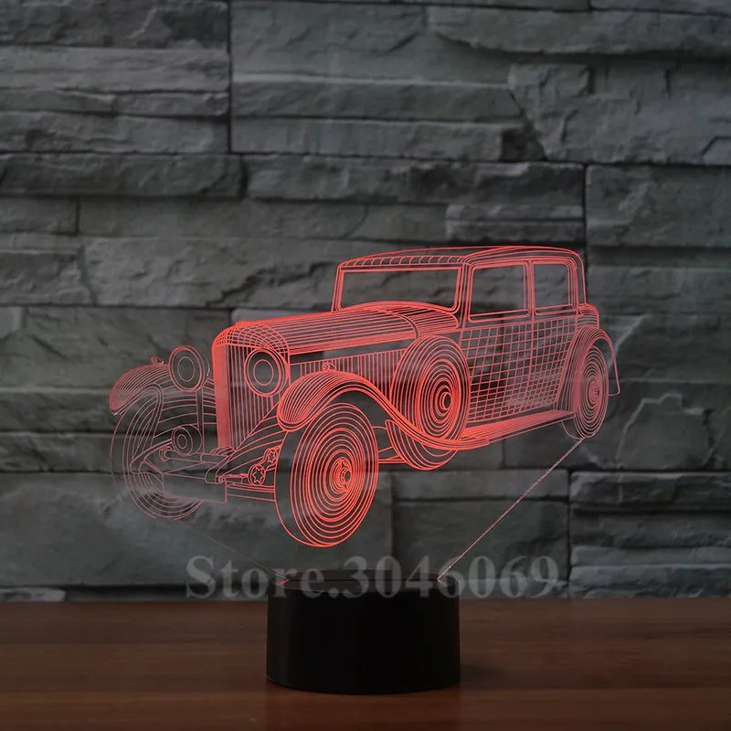 changeable Классический античный автомобильный 3D светодиодный светильник, цветной Ночной светильник, сенсорная настольная лампа для мальчика, автомобильные вентиляторы, декор для комнаты, Детский Рождественский подарок - Испускаемый цвет: changeable