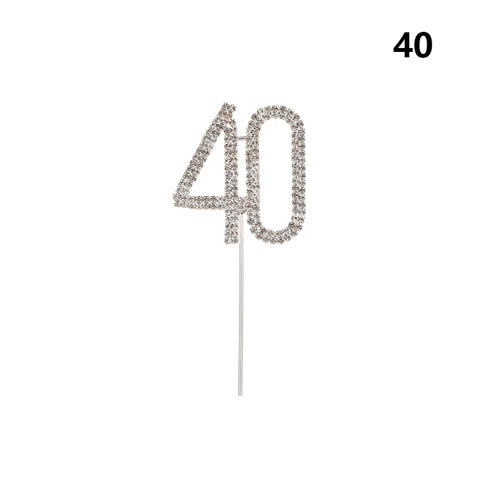 40 1 шт. Топпер для торта с цифрами, Серебряный Шипованный бриллиант, Топпер для торта на десерт, годовщину, день рождения, украшение, свадебные принадлежности - Цвет: 40