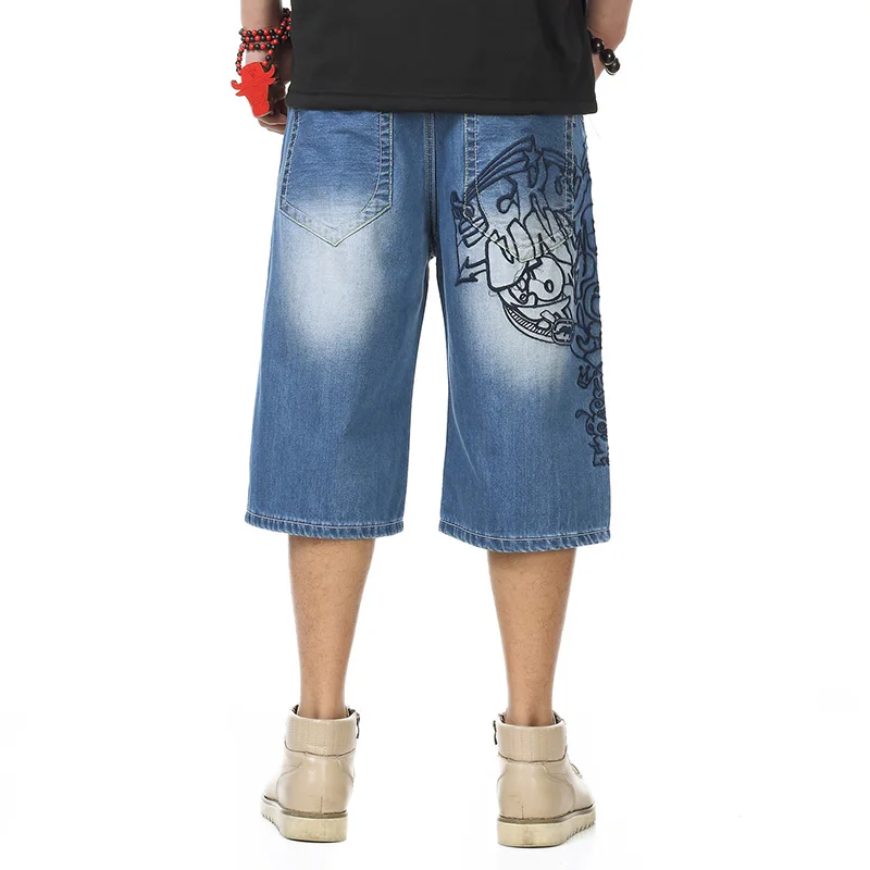 

Plus size 46 Mens Calf-Length Pants Casual Blue Lightweight Denim Shorts Men Jeans Summer Jean hip hop Mens Shorts men short