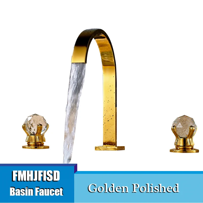 Golden B FMHJFISD широко распространенный Золотой латунный Смеситель для ванной комнаты с двумя ручками, смеситель для раковины - Цвет: Golden B