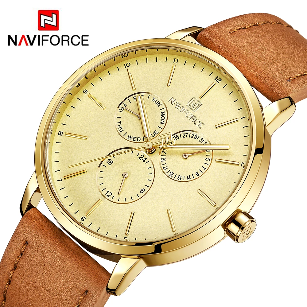 NAVIFORCE Роскошные мужские часы с датой недели многофункциональные Кварцевые