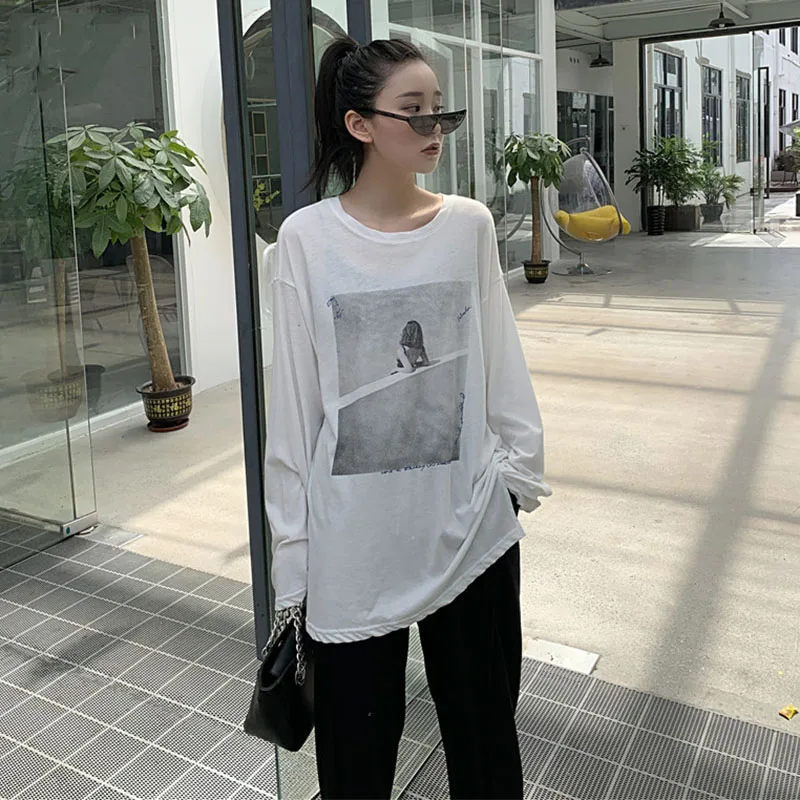 XITAO Letter Print Black White T Shirt Women Clothes 2019 Casual Match All Sunscreen Thin Tee Top Autumn Fashion New WQR1206 | Женская