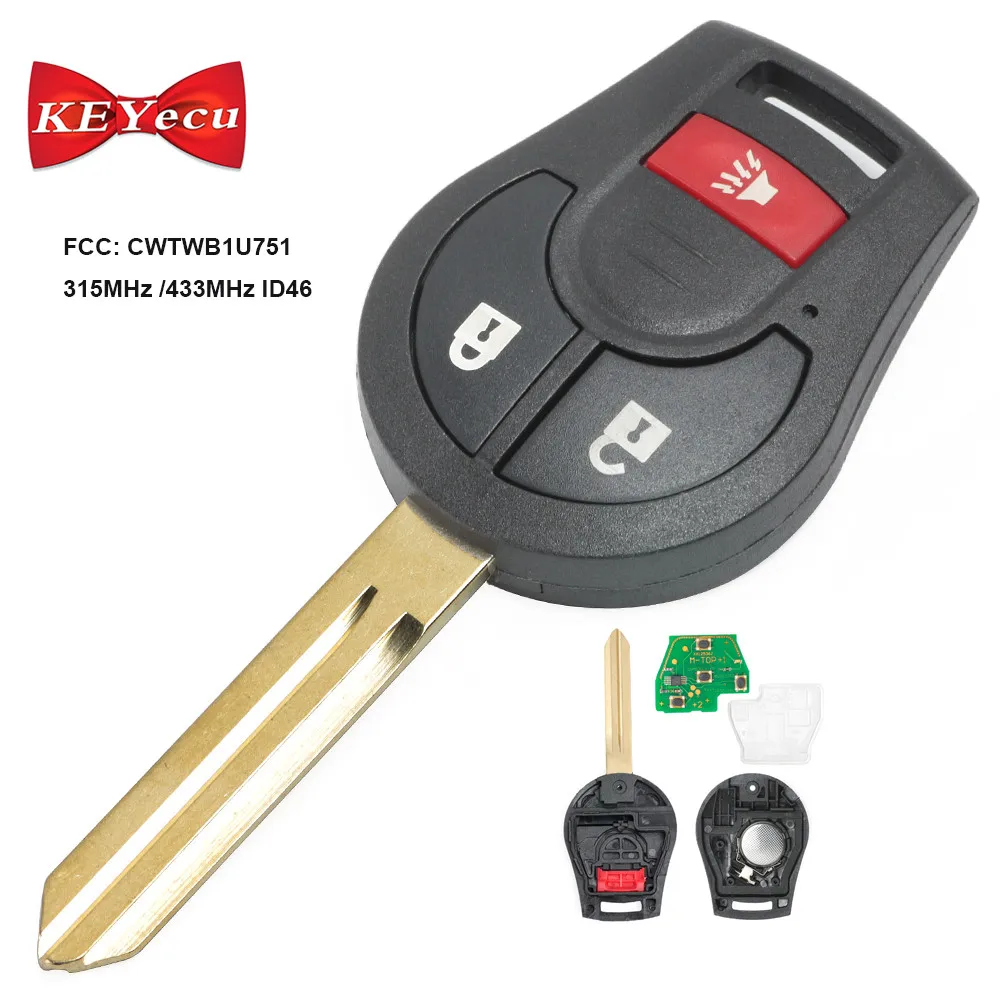 KEYECU дистанционного брелок 315 мГц/433 мГц ID46 чип 2 + 1 кнопка для Nissan Rouge Cube Juke versa FCC: