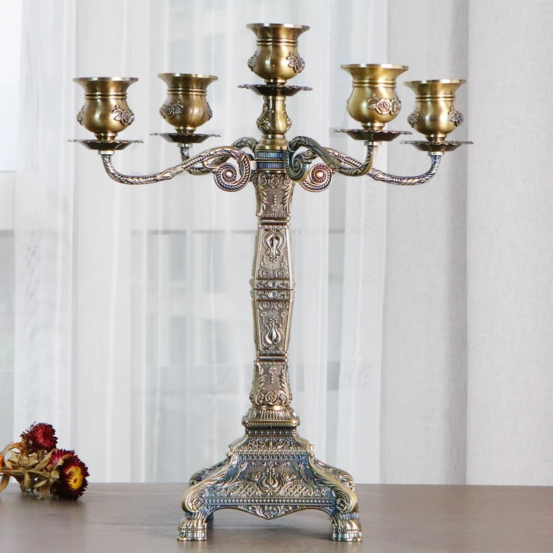 IMUWEN Bronze Candle Holders Metal 5-Arms Holder Wedding Candelabra Candlesticks Candle Stand Table Centerpiece Event Decoration