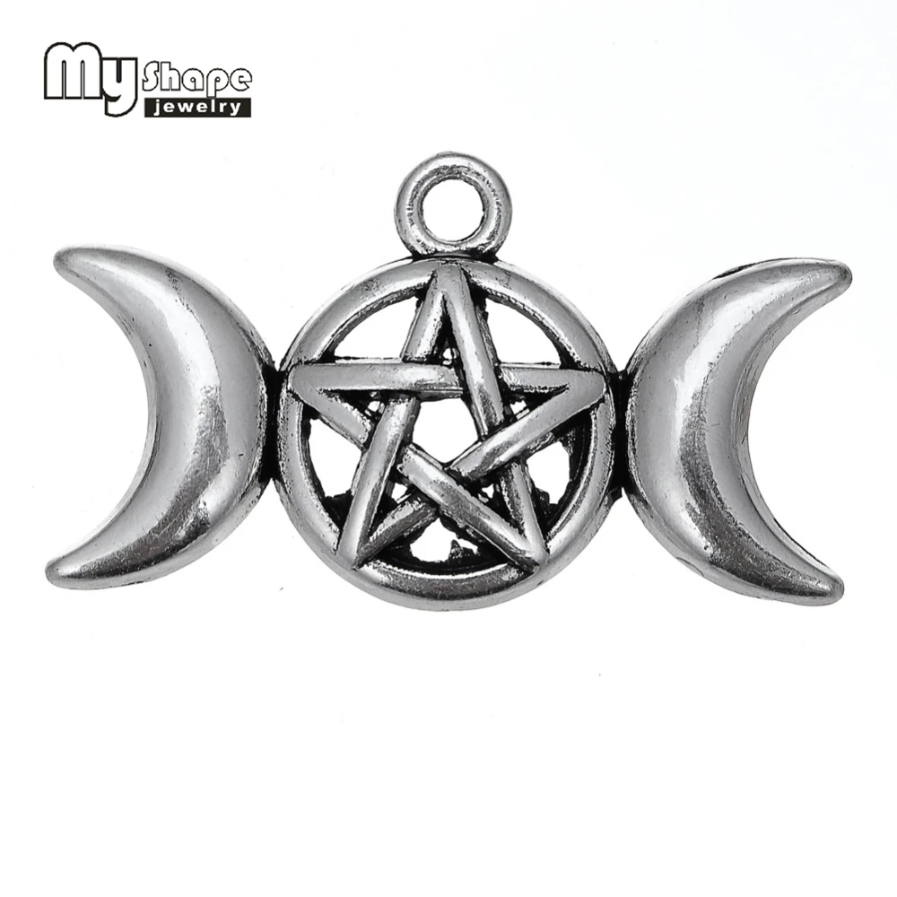 

My Shape Triple Moon Goddess Pendant Charms Fit Necklace Bracelet Pentagram Pentacle Protection Antique Star 20pcs a Lot