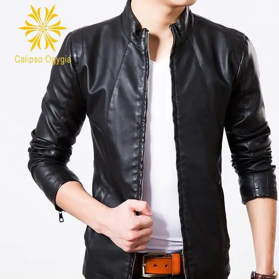Мужская кожаная куртка Blouson Moto Homme синяя облегающая Байкерская мотоциклетная