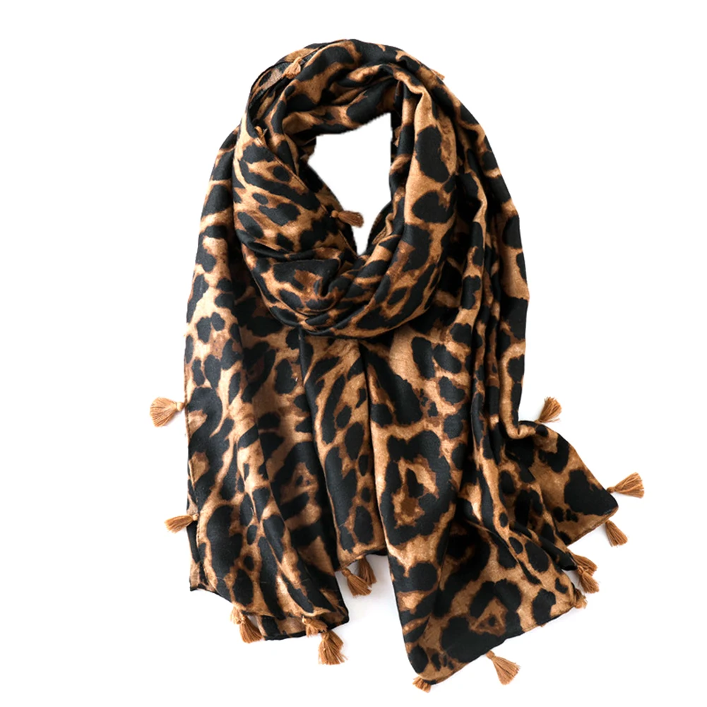 Coffee Leopard Шарфы, шаль, шарф, мягкий, женский, Леопардовый, с кисточками, мусульманский Рамадан, хиджаб, шарфы-повязки, шаль, шарф, аксессуары, новая мода, Винтаж - Цвет: Coffee Leopard