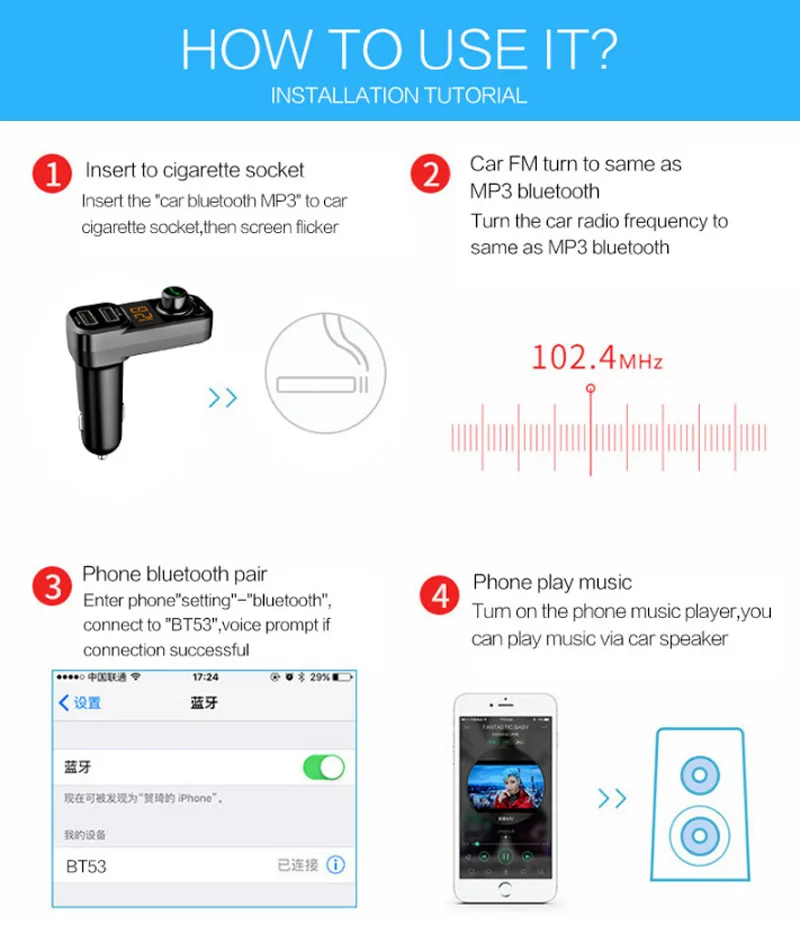 Автомобильный комплект jajabor с Bluetooth Handsfree fm-передатчиком беспроводной A2DP Автомобильный MP3-плеер Поддержка TF U диск двойной USB 5 В 3.1A Быстрая зарядка