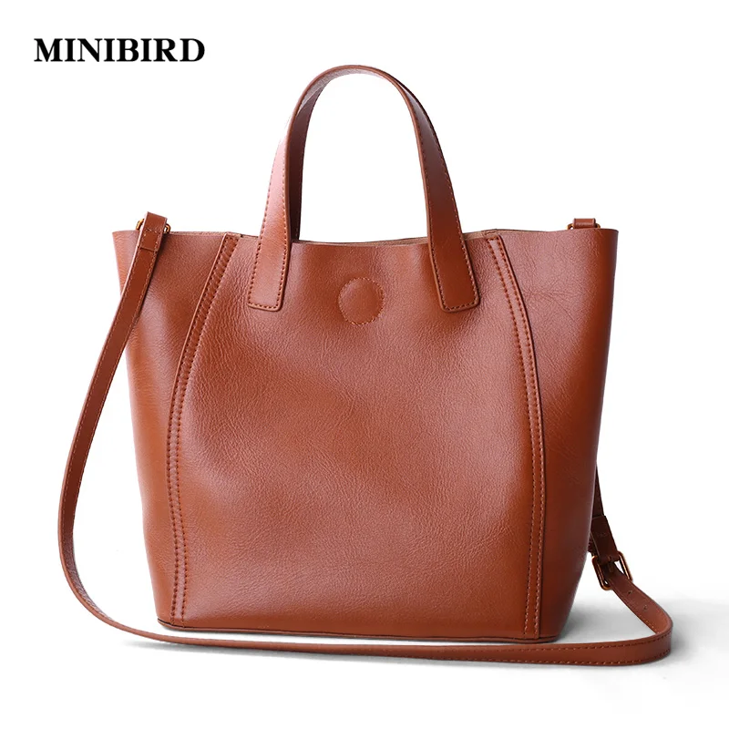 New Women Casual Totes Lady Fashion Handbag Deluxe Genuine Leather Cowhide Crossbody Shoulder Bags Brown Black Shopping Bag