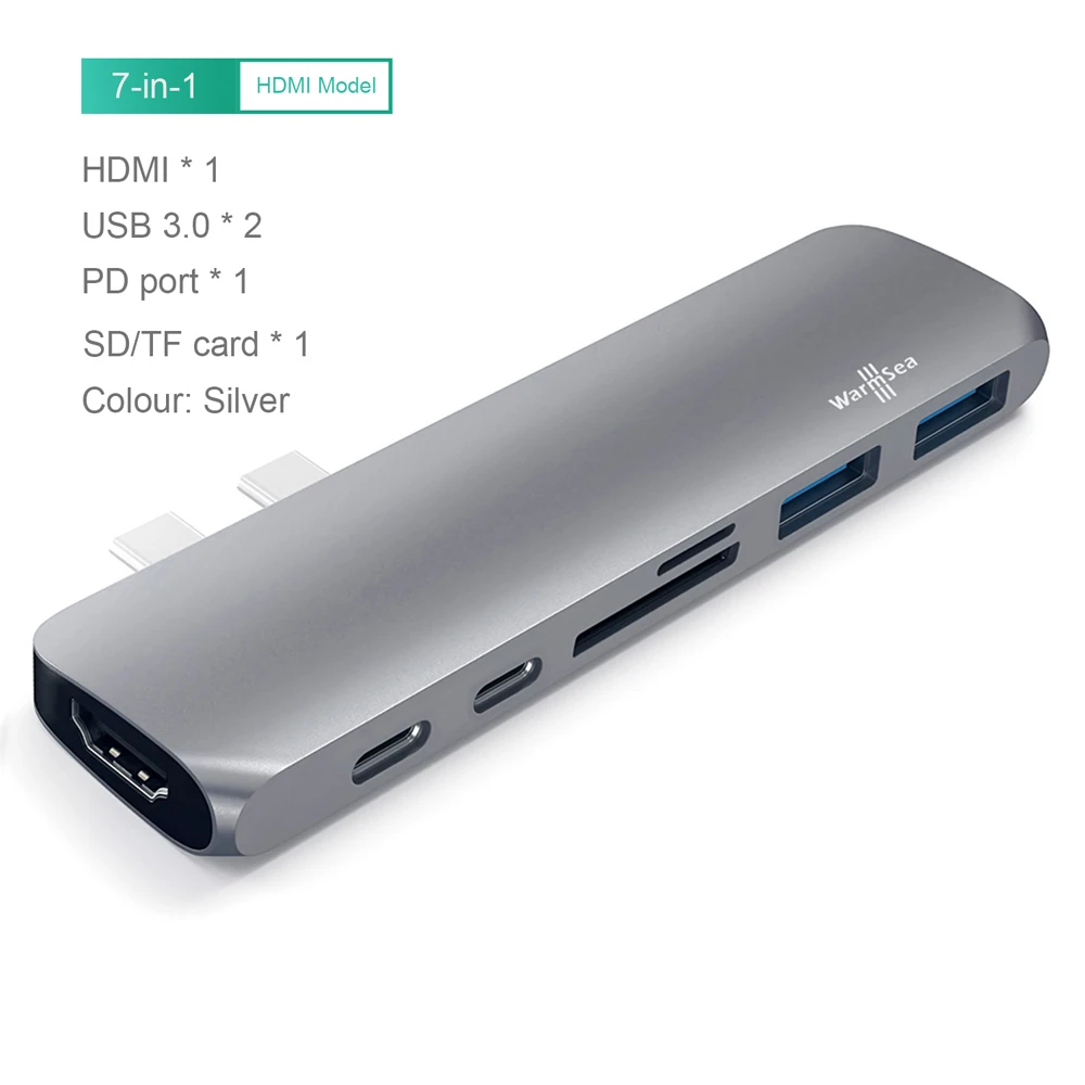 USB C концентратор TYPE C Thunderbolt 3 адаптер USB-C док-станция с HDMI 4k PD USB 3,0 SD TF кард-ридер для MacBook Pro Air 13 15 - Цвет: silver