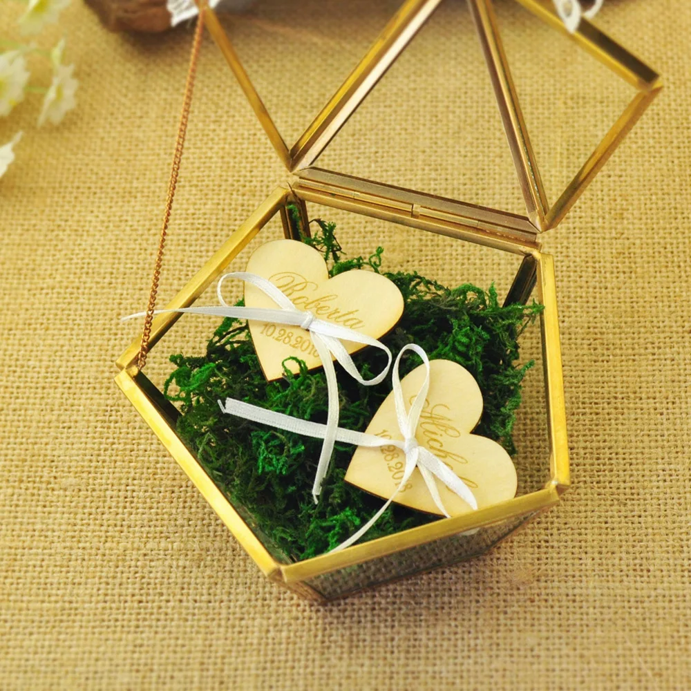 Персонализированная стеклянная коробка для обручальных колец простая свадебных