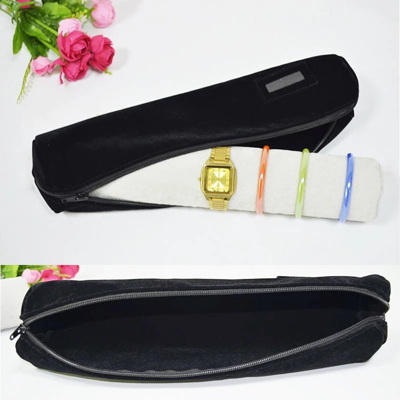 Gray-Black Velvet Jewelry Display Travel Storage Roll Bag Foldable For Watch/Bracelet/Bangle Chain Portable Stand Holder Cases | Украшения