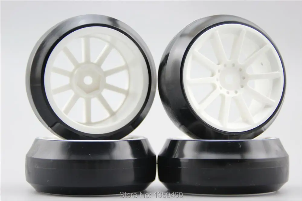 4 шт. RC 1/10 жесткий Дрифт обод колеса с шиной W10S1NW 0 мм Смещение (материал белый)
