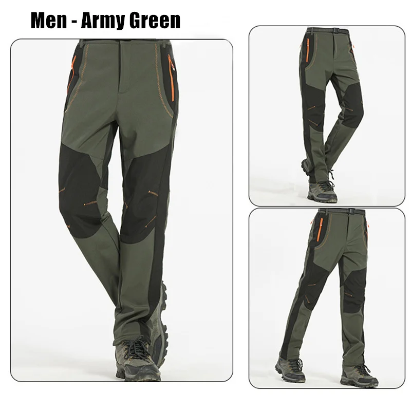 Men Army Green RAY GRACE походные брюки мужские флисовые зимние уличные водонепроницаемые треккинговые походные брюки флисовые теплые ветрозащитные лыжные спортивные штаны - Цвет: Men Army Green