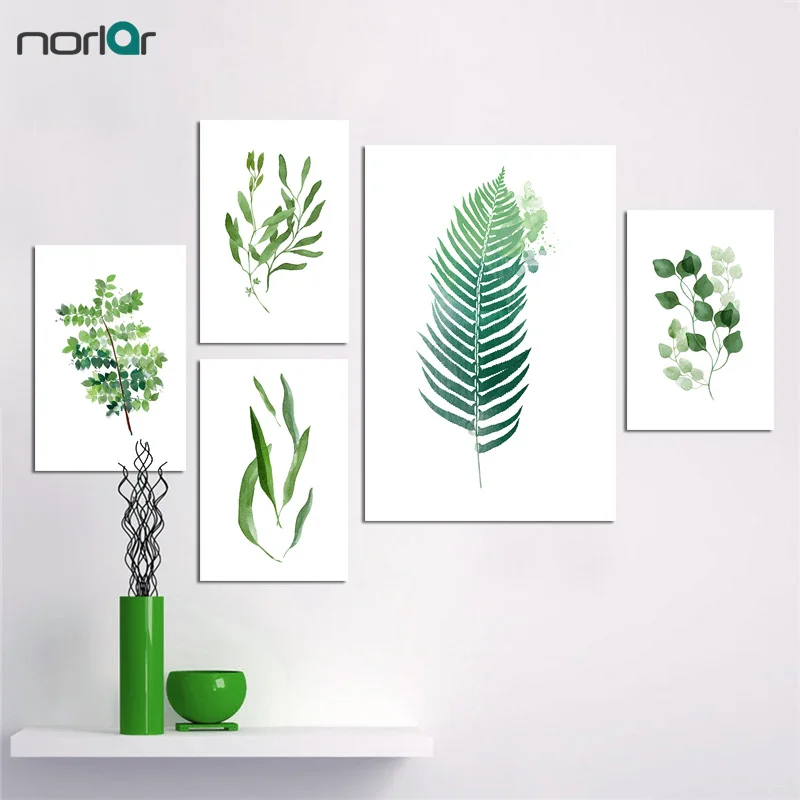 Выполненные Современная Акварельная свежий зеленый лист растения Цветочный арт