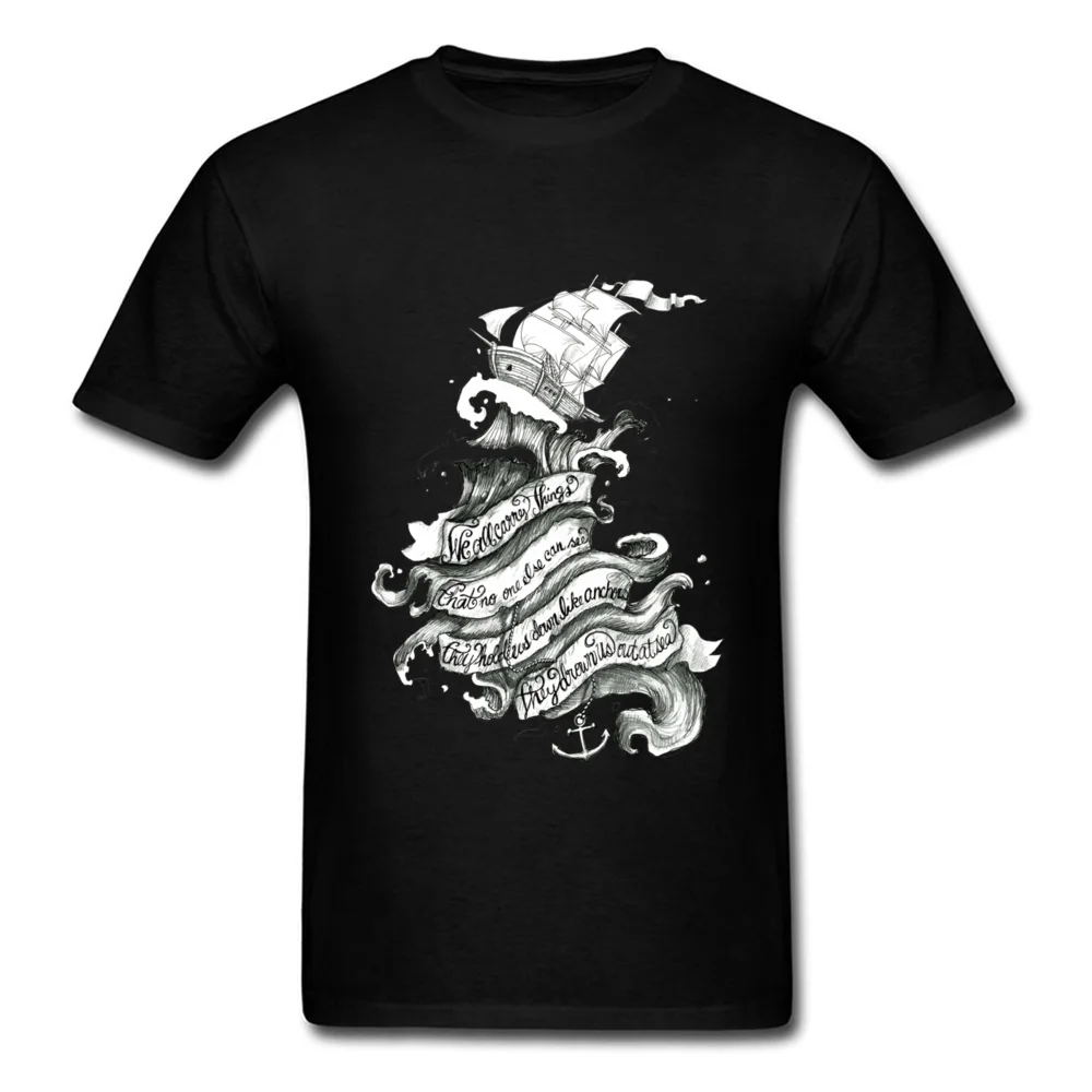 Новинка 2018 Мужская футболка в винтажном стиле черная морская волна и парусник