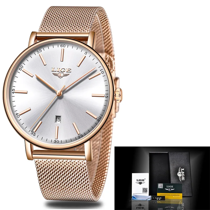 

LIGE Women Watch Top Brand Luxury Ladies Simple Ultra-thin clock Stainless Steel Mesh With Waterproof Wishwatch Orologio Donna