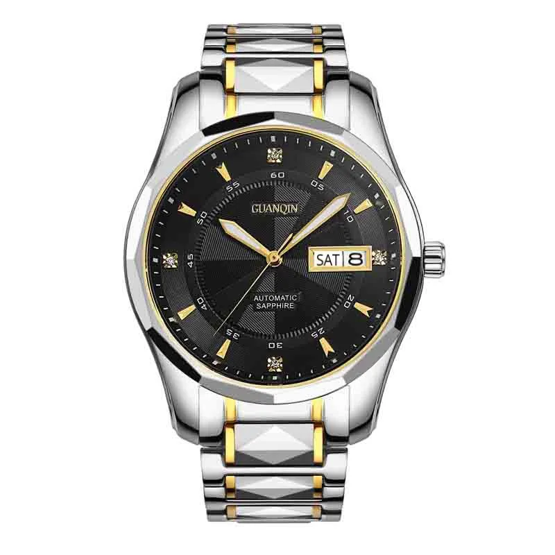 

Tungsten steel Automatic Watch Men GUANQIN Retro Mechanical watches men Calendar Week Sapphire Luminous Waterproof Montre homme