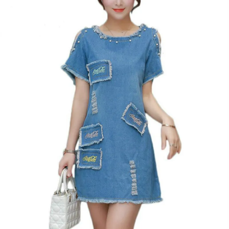 Пикантные с открытыми плечами Лето 5XL плюс Размеры платье из джинсовой ткани Vestidos