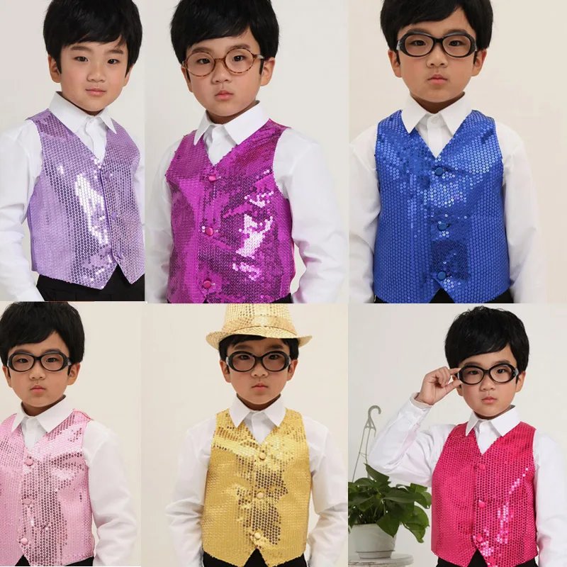 Детская одежда для мальчиков Танцевальный жилет с блестками в стиле хип хоп джаз
